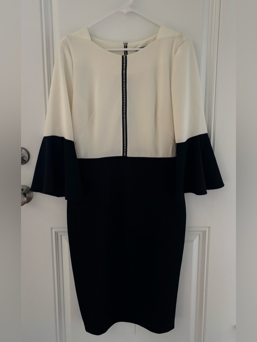 Danny & Nicole Black and Cream Bell-Sleeve Sheath Dress
